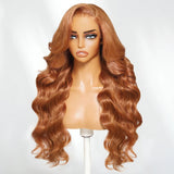 {50% de réduction} Perruque Lace Front 13x4 Cheveux Humains Ondulés Cuivré Marron