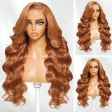 {50% de réduction} Perruque Lace Front 13x4 Cheveux Humains Ondulés Cuivré Marron