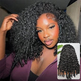 Demi-perruque réversible avec cordon de serrage, boucles birmanes aux pointes frisées, perruque sans colle en cheveux humains