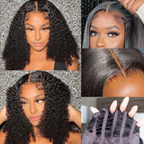 {Vente Flash} Perruques à Cheveux Humains Kinky Curly avec Fermeture en Dentelle Suisse Invisible, Sans Colle, Prédécoupées