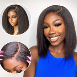 Perruque Bob Cheveux Humains Raides Yaki 360 Dentelle Sans Bretelles Invisibles Pré-coupée 250% Densité Pré-plumée