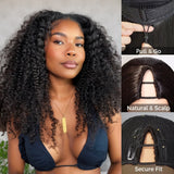 Perruque V-Part sans colle en cheveux naturels frisés crépus avec cordon de serrage