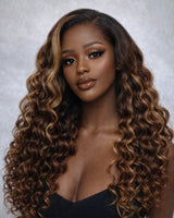 Perruque Lace Front Kinky Loose Highlights Capuchon Ajusté 13x6 Sans Colle Effet Peau Fondue