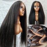 Perruque de cheveux humains raides crépus, sans nœuds, à fonte de la peau, entièrement en dentelle, pré-épilée