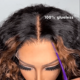 {Soldes Exceptionnelles} Perruque Bob Ondulée Mèches Blondes 250% Cheveux Humains Naturels Pré-plumés Lace Front