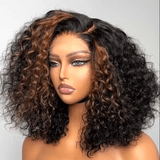 {Soldes Exceptionnelles} Perruque Bob Ondulée Mèches Blondes 250% Cheveux Humains Naturels Pré-plumés Lace Front