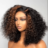 {Soldes Exceptionnelles} Perruque Bob Ondulée Mèches Blondes 250% Cheveux Humains Naturels Pré-plumés Lace Front