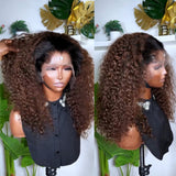 Perruque Lace Front Cheveux Lagos Prédécoupés M Frontal 13x6 Effet Peau Ombré Bouclé Profond