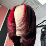 Reese | Perruque Bob en cheveux humains coupe dégradée avec reflets rouges 99J, Lace Front