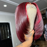 Reese | Perruque Bob en cheveux humains coupe dégradée avec reflets rouges 99J, Lace Front