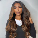 {Soldes Exceptionnels} Perruque Lace Front Cheveux Humains Pré-épilée Mèches Ombrées Miel Brun