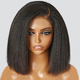 {Vente Exceptionnelle} Perruque Lace Frontale 13x6 3D Cheveux Humains Pré-épilés Kinky Bob Effet Peau Fonte