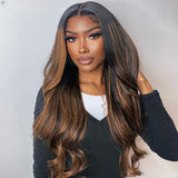 {Soldes Exceptionnels} Perruque Lace Front Cheveux Humains Pré-épilée Mèches Ombrées Miel Brun