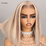 Perruque Lace Front 13x4 Cheveux Humains Lisse Courte Bob Balayage Blonde 613