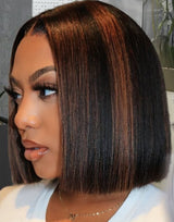 Perruque à Lacer HD Pré-coupée Façonnée 3D avec Cordon 9x6/13x6 Mèches Yaki Claire Bob
