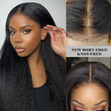 [NOUVEAU NÉ + SANS NŒUDS] Perruque Frontale 13x6 HD Lace Skin Melt Cheveux Humains Mèches Yaki