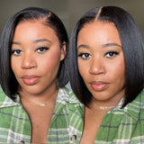 [NEW BORN EDGE] Perruque Bob Courte en Cheveux Naturels avec Dentelle HD Effet Peau, Coupe Droite et Yaki Léger