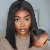 [NEW BORN EDGE] Perruque Bob Courte en Cheveux Naturels avec Dentelle HD Effet Peau, Coupe Droite et Yaki Léger