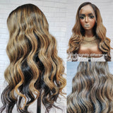 Perruque en dentelle 360 Lace Invisible Strap 250 % cheveux naturels Ombre Highlight Body Wave