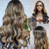 Perruque en dentelle 360 Lace Invisible Strap 250 % cheveux naturels Ombre Highlight Body Wave