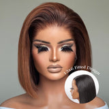 Perruque Lace Front Bob Ombré Marron sans colle 13x6, Densité 250%, Capuchon Ajusté, Effet Skin Melt