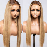Perruque Lace Front 13x6 en Cheveux Naturels Ombrés Brun/Blond, Ligne de Cheveux Ultra Fine