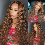{Vente Flash} Perruque Lace Transparente 4X4/13x4 250% Cheveux Humains Ondulés Perruque Marron Mèches