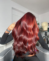 Perruque Lace Front rouge, préeffilée, avec mèches 13x6 / 13x4, en cheveux humains