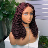 {50% de réduction} Perruque Lace Front 13x4 Cheveux humains bouclés Birmans Rouge 99J