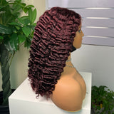 {50% de réduction} Perruque Lace Front 13x4 Cheveux humains bouclés Birmans Rouge 99J