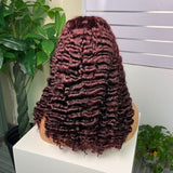 {50% de réduction} Perruque Lace Front 13x4 Cheveux humains bouclés Birmans Rouge 99J