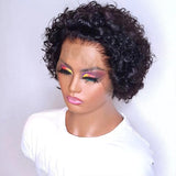 Perruque style lutin en cheveux naturels, avec bonnet en dentelle entière, dentelle transparente, pré-épilée