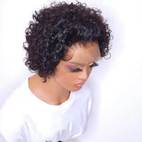 Perruque style lutin en cheveux naturels, avec bonnet en dentelle entière, dentelle transparente, pré-épilée