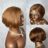 {50% de réduction} Perruque Lace Wig Cheveux Humains Courts Miel Pré-coiffée Raie Latérale 4.5 x 4.5