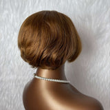 {50% de réduction} Perruque Lace Wig Cheveux Humains Courts Miel Pré-coiffée Raie Latérale 4.5 x 4.5