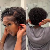 Perruque Lace Front à Cheveux Naturels avec Raie en M 13x6, Coupe Pixie Frisée Lagos