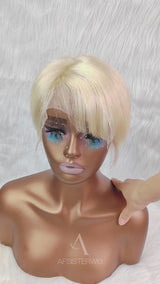 Perruque Lace Front Courte Coupée Pixie en Cheveux Humains Blonds 613 Pré-Coiffée