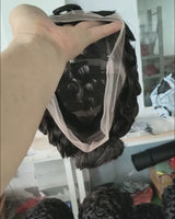 Perruque pleine lace de cheveux humains, bouclée et pré-coiffée, avec tulle transparent