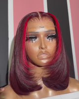 Reese | Perruque Bob en cheveux humains coupe dégradée avec reflets rouges 99J, Lace Front
