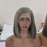 Perruque frontale bob en cheveux humains vierges gris poivre et sel