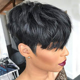 Perruque Cheveux Humains Pixie Coupe Déjà Coiffée Entièrement Faite à la Machine