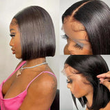 {Vente exceptionnelle} Perruque Lace Front à Bob Droit Glueless 13x6, bonnet ajusté, zone des oreilles adhésive, 250 % de densité effet peau