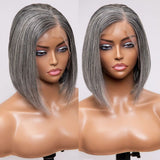 Perruque frontale bob en cheveux humains vierges gris poivre et sel