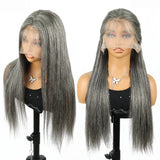 Perruque Lace Front lisse en cheveux humains poivre et sel 13x4/5x5