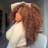 5x5 Skin Melt Lace Caramel Brown Highlight Kinky Curly Human Hair Wig