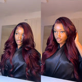 {Vente Flash} Perruque Lace Front 5x5/13x6 Cheveux Humains Pré-épilés Couleur Bordeaux 99J