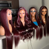 {Vente Flash} Perruque Lace Front 5x5/13x6 Cheveux Humains Pré-épilés Couleur Bordeaux 99J