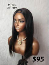 {LAST-PIECE-CLEARANCE} V-Part Human Hair Straight Wig