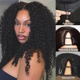 Perruque Naturelle à Cordon V, Sans Colle, Cheveux Humains, Boucles Birmanes avec Pointes Spirales
