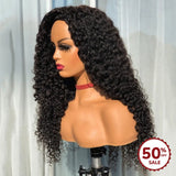 {50 % de réduction} Perruque mi-tête 3 en 1 avec cordon de serrage, 180 % de densité, boucles birmanes, perruques en cheveux humains sans colle